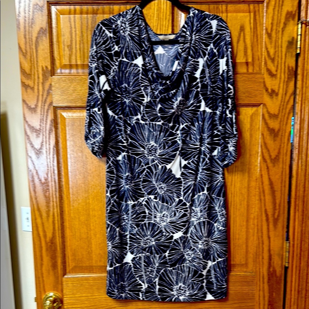 Elegant Blue and White Floral Dress